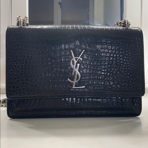 Saint Laurent Black Sunset croc effect bag (M)